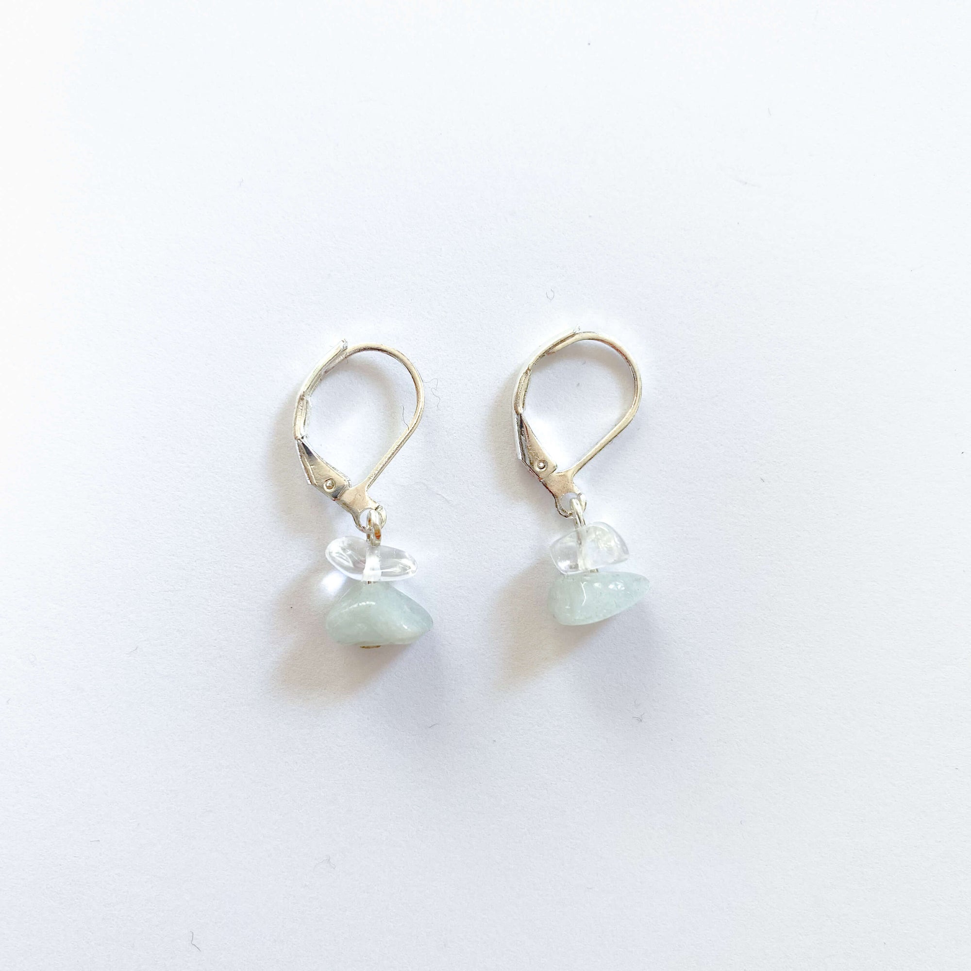Clear Quartz & Jade Sterling Silver Hoop Earrings