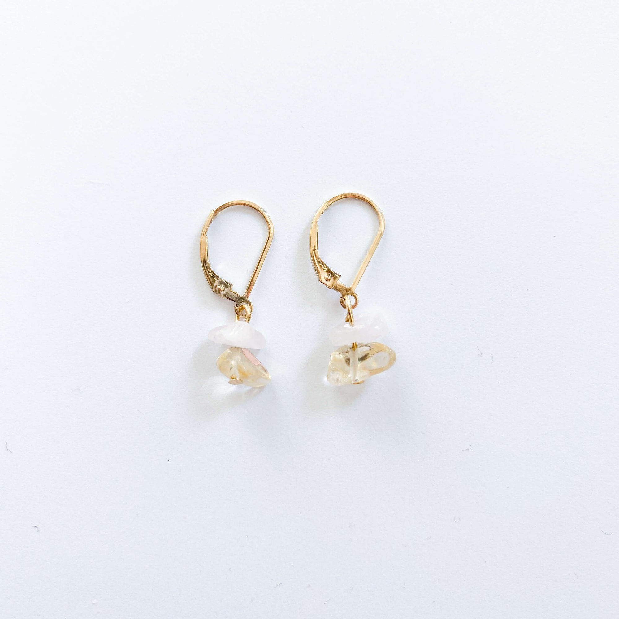 Rose Quartz and Citrine Gold Hoop Earrings